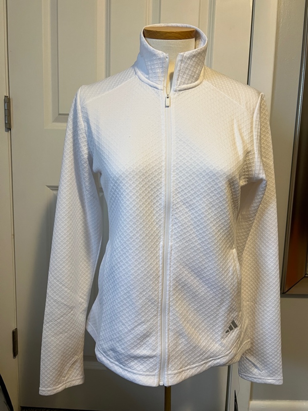 Adidas White Full-Zip Quilted Fitness Jacket